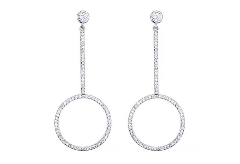 LÖB Paar Ohrstecker 750er Weißgold vergoldet Ohrringe Hängend Zirkonia Ring Kreis Anhänger (Geschenke für Frauen Beste Freundin Mutter Mama Damen zum Geburtstag Weihnachten Weihnachtsgeschenke, Inkl. Schmuckbox), Ohrstecker Ringanhänger Minimalistisch Geometrisch Modern Silber Weiß von LÖB