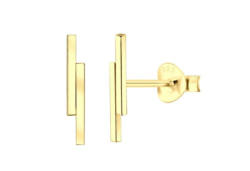 LÖB Paar Ohrstecker 925 Silber Gold vergoldet Ohrringe Stab Doppel Ohrstecker Modern Dünn (Geschenke für Frauen Beste Freundin Mutter Mama Damen zum Geburtstag Weihnachten Weihnachtsgeschenke, Inkl. Schmuckbox), Stecker Kurz Zwei Linie Schlicht Brautschmuck Stäbe Minimalistisch von LÖB