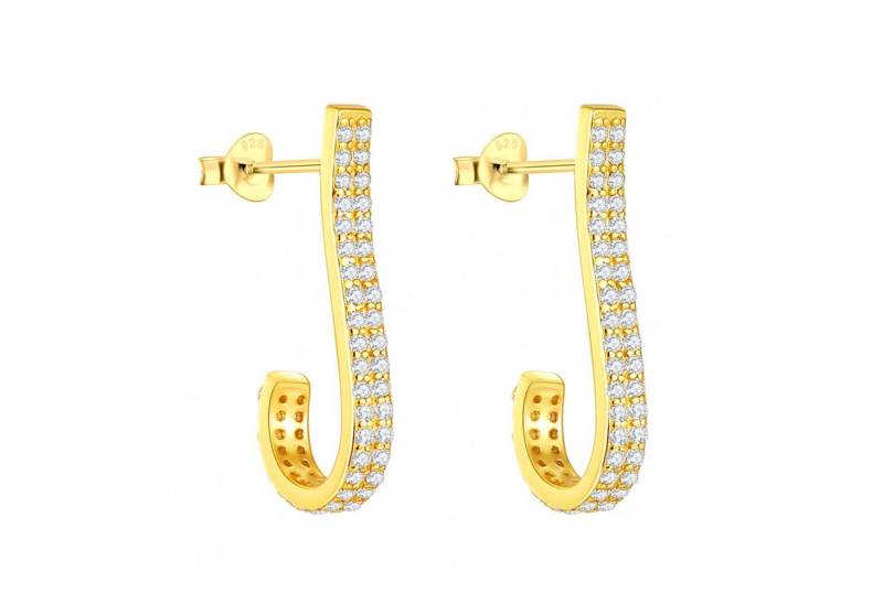 LÖB Paar Ohrstecker 925 Silber Ohrringe Hängend Tropfen Zirkonia weiß Ohrstecker 585 Gold (Geschenke für Frauen Beste Freundin Mutter Mama Damen zum Geburtstag Weihnachten Weihnachtsgeschenke), Glitzer Strass Steine Elegant vergoldet Brautschmuck Tropfenform von LÖB