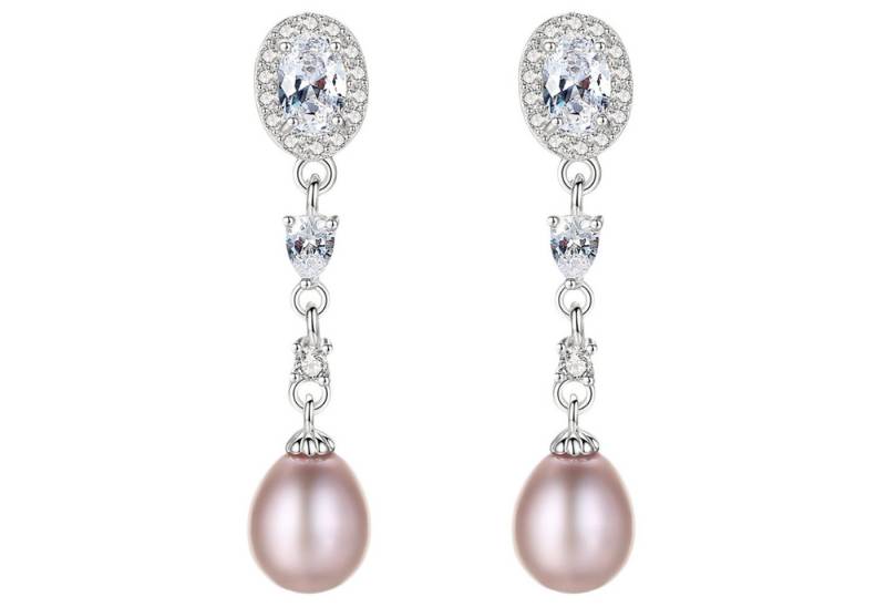 LÖB Paar Ohrstecker 925 Silber Ohrringe Hängend Zirkonia Tropfen Zuchtperlen Anhänger Lila (Geschenke für Frauen Beste Freundin Mutter Mama Damen zum Geburtstag Weihnachten Weihnachtsgeschenke, Inkl. Schmuckbox), Echte Perlen Ohrstecker Perlenohrringe Tropfenform Perlenohrstecker von LÖB