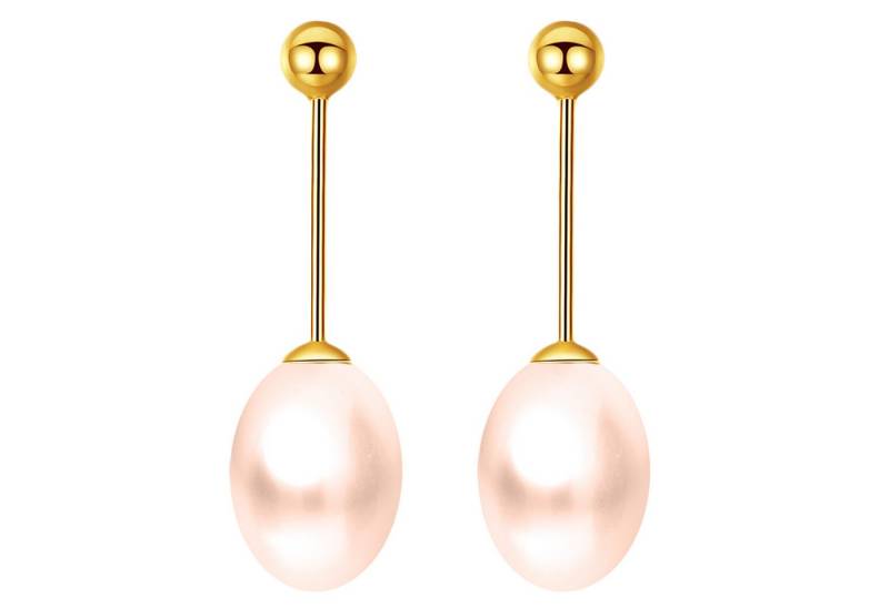LÖB Paar Ohrstecker 925 Silber Ohrringe Hängend Zuchtperlen Perlen Anhänger Rosa Gold Oval (Geschenke für Frauen Beste Freundin Mutter Mama Damen zum Geburtstag Weihnachten Weihnachtsgeschenke, Inkl. Schmuckbox), 750 Gold Vergoldet echte Perlenohrringe Ohrstecker Tropfen Tropfenform von LÖB