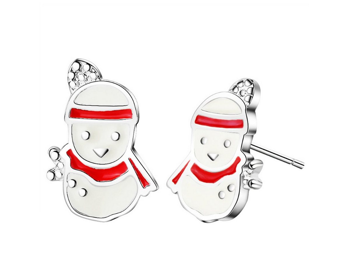 LÖB Paar Ohrstecker Damen 925 Silber Ohrstecker Ohrringe mit Schneemann Mütze Snowman Rot, Weihnachtsmotiv Geschenke Frauen zum Weihnachten Weihnachtsgeschenke von LÖB