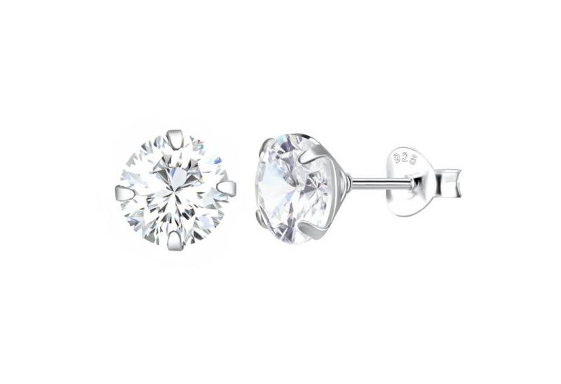 LÖB Paar Ohrstecker Damen Ohrringe 925 Silber Stecker mit Zirkonia Diamant Form Rund Klein (Geschenke für Frauen Beste Freundin Mutter Mama Damen zum Geburtstag Weihnachten Weihnachtsgeschenke), Silberohrringe rhodiniert mit einem Glitzer Stein weiß Brautschmuck von LÖB