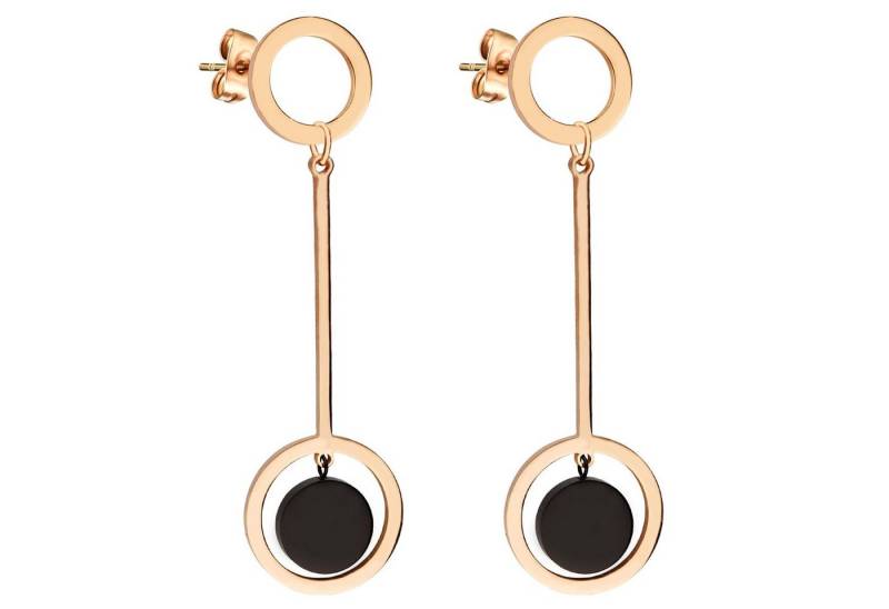 LÖB Paar Ohrstecker 18K Roségold vergoldet Edelstahl Ohrringe Ring Offen Anhänger Schwarz (Geschenke für Frauen Beste Freundin Mutter Mama Damen zum Geburtstag Weihnachten Weihnachtsgeschenke), Ohrstecker Hängend Lang Stab Ringanhänger Kreisanhänger Modern Platte von LÖB