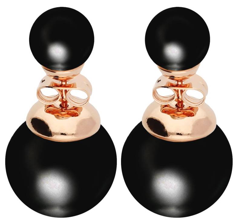 LÖB Paar Ohrstecker 18K Roségold vergoldet Ohrringe Doppel Perlen Perlenohrringe Schwarz (Geschenke für Frauen Beste Freundin Mutter Mama Damen zum Geburtstag Ostern Muttertag Muttertagsgeschenk, Inkl. Schmuckbox), Ohrstecker Zwei Kugel Front Back doppelte Perlenohrstecker Ohrringe von LÖB