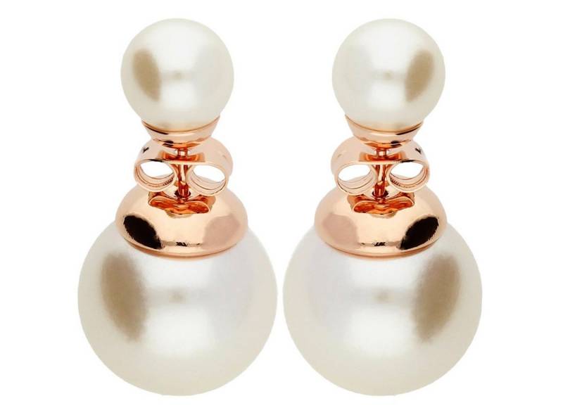 LÖB Paar Ohrstecker 18K Roségold vergoldet Ohrringe Doppel Zwei Perlen Perlenohrringe weiß (Geschenke für Frauen Beste Freundin Mutter Mama Damen zum Geburtstag Ostern Muttertag Muttertagsgeschenk, Inkl. Schmuckbox), Ohrstecker Front Back doppelte Perlenohrstecker Kugel Brautschmuck Set von LÖB