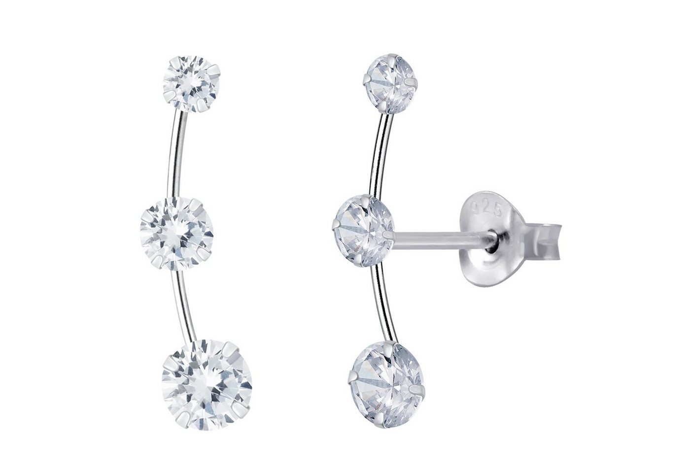 LÖB Paar Ohrstecker Ohrringe 925 Silber Stecker Drei Zirkonia Bogen, Damen Ohrstecker mit Glitzer Strass Steinen Ear Cuff Ohr Kletterer Lang Braut Brautschmuck Minimalistisch Modern von LÖB