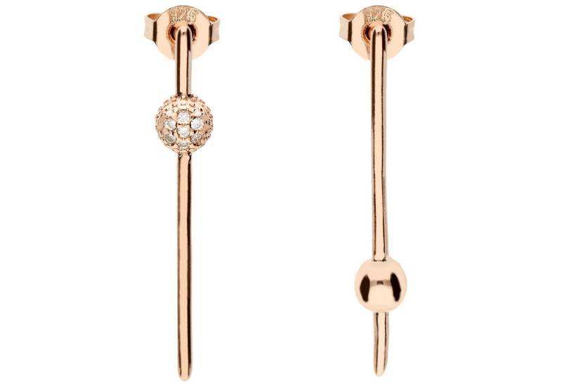 LÖB Paar Ohrstecker 18K Roségold vergoldet Zirkonia Stab Anhänger Ohrringe Hängend Modern (Geschenke für Frauen Beste Freundin Mutter Mama Damen zum Geburtstag Weihnachten Weihnachtsgeschenke, Inkl. Schmuckbox), Ohrstecker Glitzer Kugel Geometrisch Minimalistisch Asymmetrisch von LÖB
