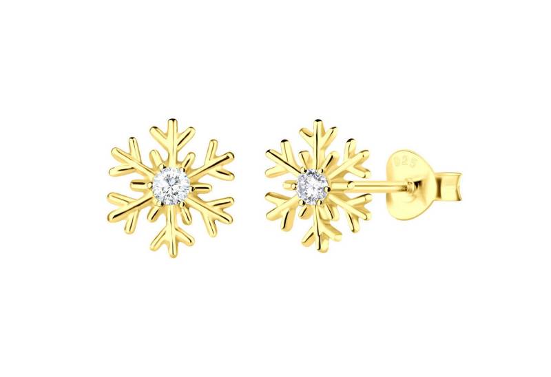 LÖB Paar Ohrstecker 925 Silber Gold Ohrringe Zirkonia Stein Schneeflocke Ohrstecker Motiv (Geschenke für Frauen Beste Freundin Mutter Mama Damen zum Geburtstag Weihnachten Weihnachtsgeschenke, Inkl. Schmuckbox), Damen Kinder Stecker Weihnachtsohrringe Snowflake Weihnachtsmotiv von LÖB