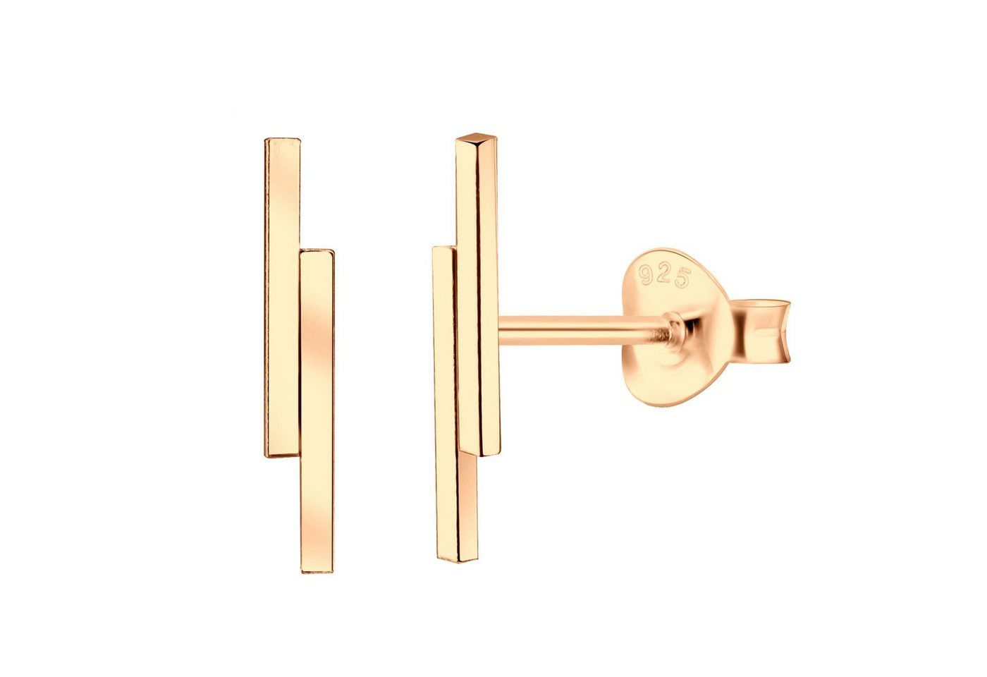 LÖB Paar Ohrstecker Ohrringe 925 Silber Zwei Stab Ohrstecker Roségold, Damen Stecker Rose Gold Vergoldet mit Doppel Linie Kurz Dünn Schlicht Modern Minimalistisch von LÖB