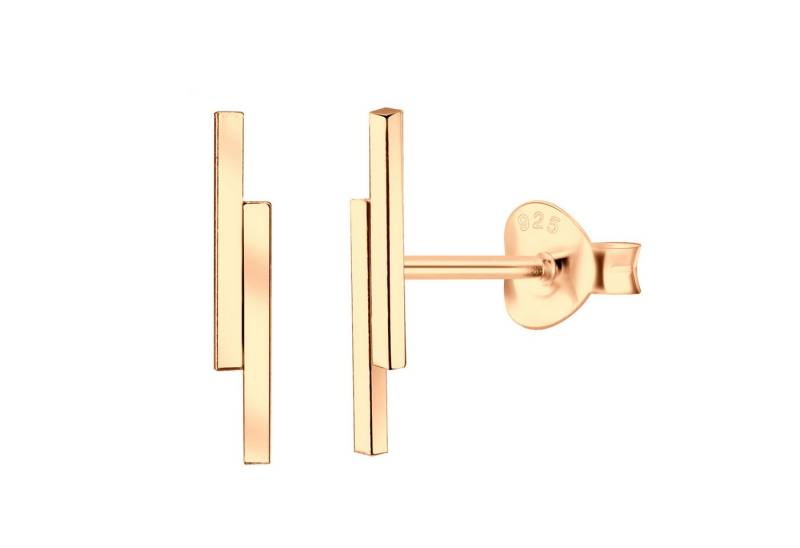 LÖB Paar Ohrstecker 925 Silber Roségold vergoldet Ohrringe Stab Ohrstecker Minimalistisch (Geschenke für Frauen Beste Freundin Mutter Mama Damen zum Geburtstag Weihnachten Weihnachtsgeschenke, Inkl. Schmuckbox), Damen Stecker Rose Gold Doppel Zwei Linie Kurz Dünn Schlicht Modern von LÖB