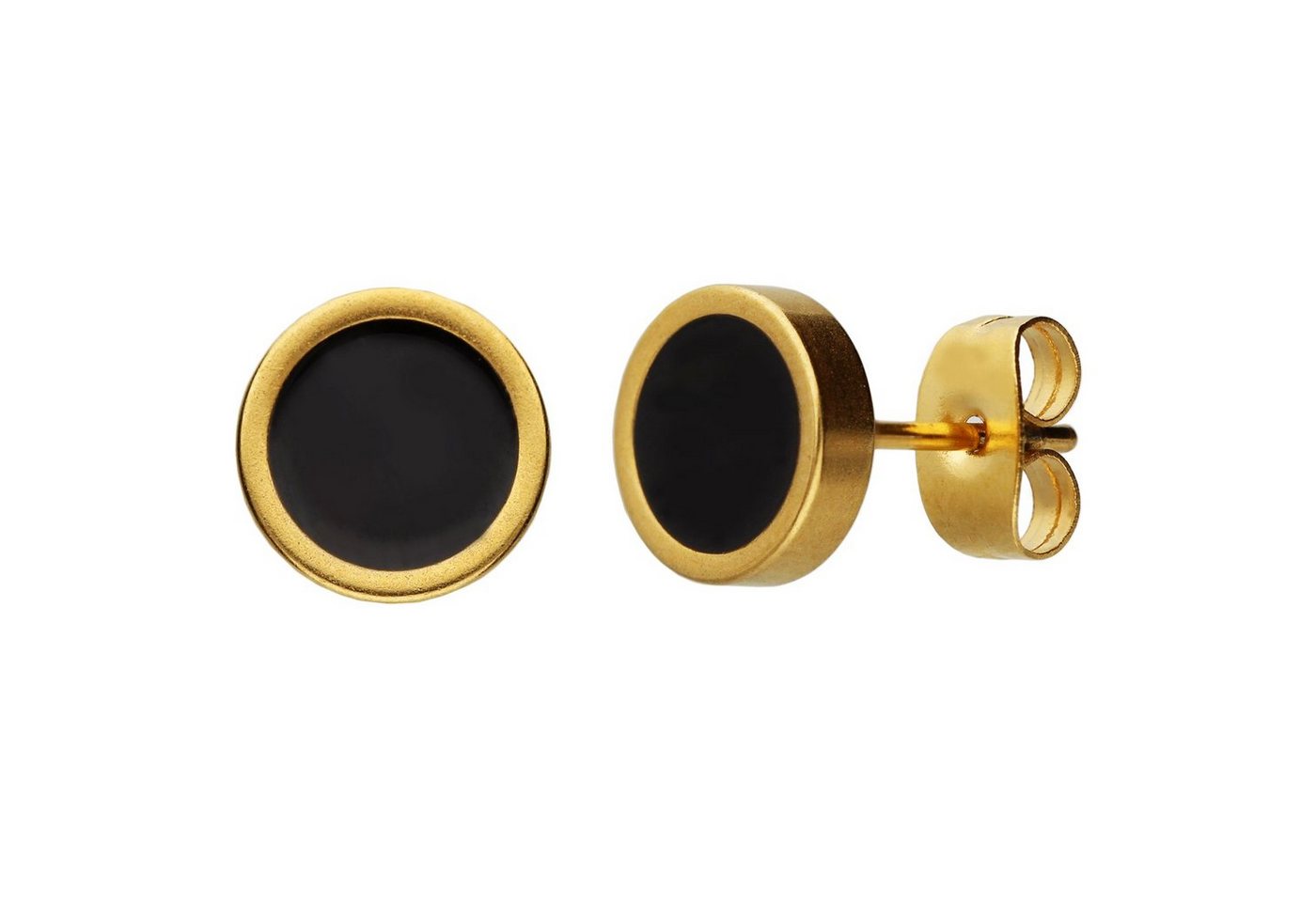 LÖB Paar Ohrstecker Edelstahl 18K Gold vergoldet Ohrringe Rund Kreis Platte Flach Schwarz (Geschenke für Frauen Beste Freundin Mutter Mama Damen zum Geburtstag Ostern Muttertag Muttertagsgeschenk, Inkl. Schmuckbox), Ohrstecker Klein Modern Minimalistisch Fake Ohr Plug Damen Herren von LÖB