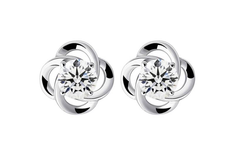 LÖB Paar Ohrstecker 18K Weißgold vergoldet Ohrstecker Zirkonia Infinity Blume Ring silber (Geschenke für Frauen Beste Freundin Mutter Mama Damen zum Geburtstag Weihnachten Weihnachtsgeschenke, Inkl. Schmuckbox), Damen Ohrringe Strass Stein Modern Rund Klein Unendlich Brautschmuck von LÖB