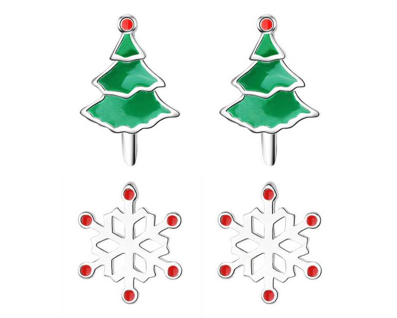 LÖB Paar Ohrstecker (Geschenke für Frauen Beste Freundin Mutter Mama Damen zum Geburtstag Weihnachten Weihnachtsgeschenke, Inkl. Schmuckbox), 925 versilbert Stecker Weiß Grün Rot Weihnachtsohrringe Damen Herren von LÖB