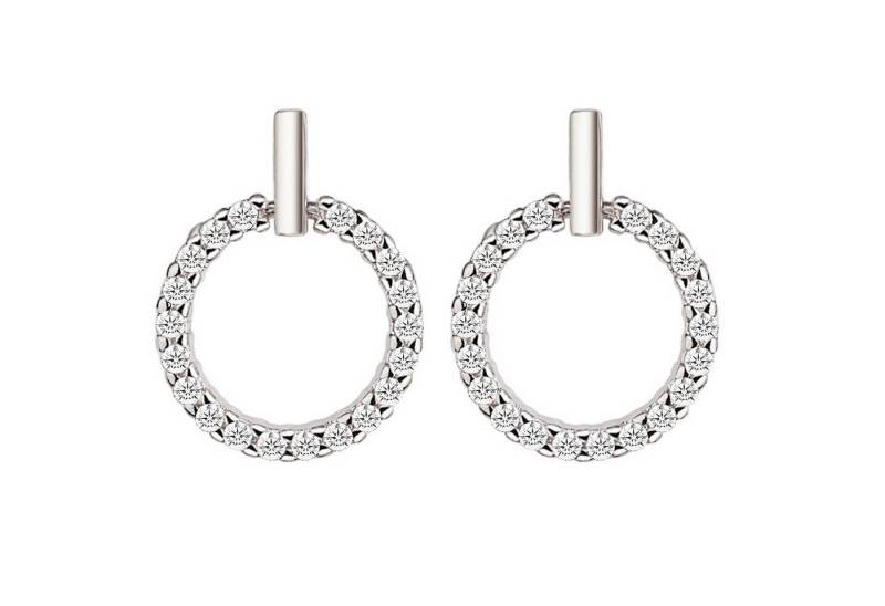 LÖB Paar Ohrstecker Silber Ohrringe Hängend Zirkonia Steine Kreis Offen Anhänger Modern (Geschenke für Frauen Beste Freundin Mutter Mama Damen zum Geburtstag Weihnachten Weihnachtsgeschenke, Inkl. Schmuckbox), Damen Ohrstecker Ringanhänger Strass Minimalistisch Braut Brautschmuck von LÖB