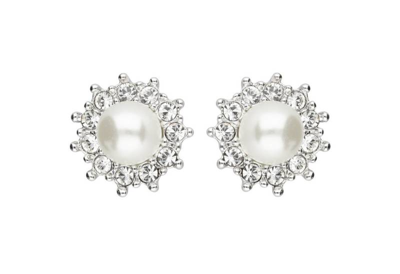 LÖB Paar Ohrstecker Ohrstecker Rund Perlen Zirkonia Steine Ohrringe Tropfen Silber Weiß (Geschenke für Frauen Beste Freundin Mutter Mama Damen zum Geburtstag Weihnachten Weihnachtsgeschenke, Inkl. Schmuckbox), Perlenohrringe Strass Glitzer Brautschmuck Perlenohrstecker Blumen von LÖB