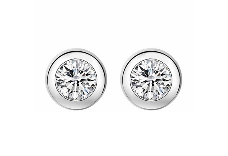 LÖB Paar Ohrstecker Silber Ohrringe Stecker Zirkonia Stein Diamant Form Rund Klein Weiß (Geschenke für Frauen Beste Freundin Mutter Mama Damen zum Geburtstag Weihnachten Weihnachtsgeschenke, Inkl. Schmuckbox), Glitzer Strass Brautschmuck Ohrstecker Solitär Damen Herren von LÖB