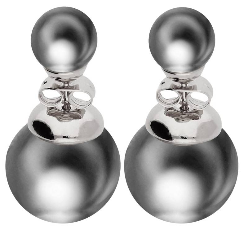 LÖB Paar Ohrstecker Silber Ohrringe Zwei Doppel Perlen Perlenohrringe Kugel Modern Grau (Geschenke für Frauen Beste Freundin Mutter Mama Damen zum Geburtstag Weihnachten Weihnachtsgeschenke, Inkl. Schmuckbox), Ohrstecker Set Front Back doppelte Perlenohrstecker Brautschmuck von LÖB