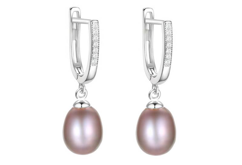 LÖB Perlenohrringe 925 Silber Creolen Zuchtperlen lila Zirkonia Ohrringe Hängend Anhänger (Geschenke für Frauen Beste Freundin Mutter Mama Damen zum Geburtstag Weihnachten Weihnachtsgeschenke), Süßwasserperlen Perlenohrringe Tropfen Perlen Oval Damen Glitzer Stein von LÖB