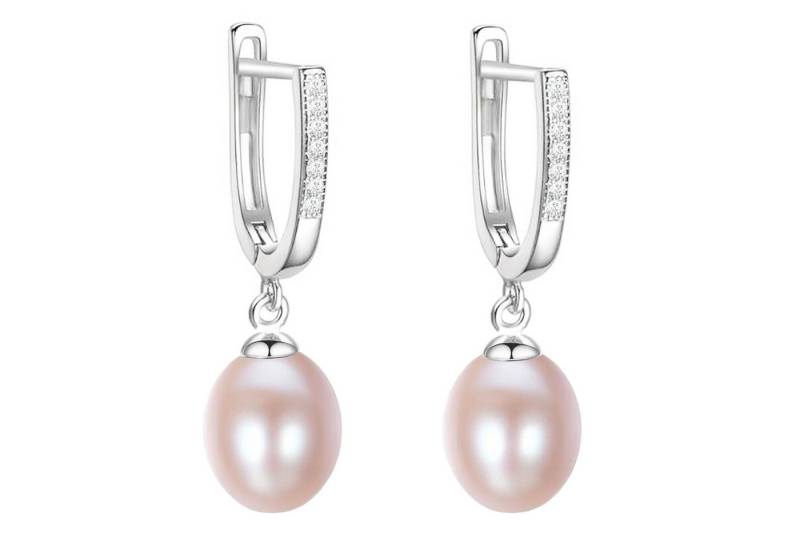 LÖB Perlenohrringe 925 Silber Creolen Zuchtperlen rosa Zirkonia Ohrringe Hängend Anhänger (Geschenke für Frauen Beste Freundin Mutter Mama Damen zum Geburtstag Weihnachten Weihnachtsgeschenke), Süßwasserperlen Perlenohrringe Tropfen Perlen Oval Damen Glitzer Stein von LÖB