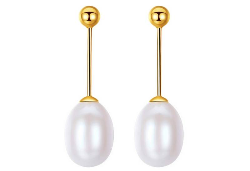 LÖB Perlenohrringe 925 Silber Gold Ohrringe Hängend Zuchtperlen Tropfen Anhänger weiß (Geschenke für Frauen Beste Freundin Mutter Mama Damen zum Geburtstag Weihnachten Weihnachtsgeschenke, Inkl. Schmuckbox), Damen Ohrstecker Perlenohrringe vergoldet Perlen Brautschmuck weiß von LÖB
