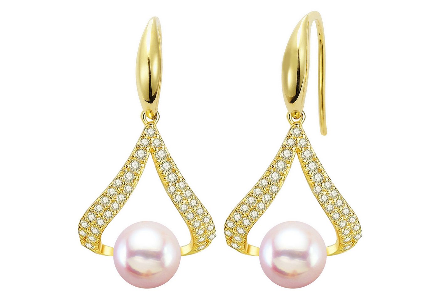 LÖB Perlenohrringe 925 Silber Gold Ohrringe Hängend Zuchtperlen Zirkonia Tropfen Anhänger (Geschenke für Frauen Beste Freundin Mutter Mama Damen zum Geburtstag Weihnachten Weihnachtsgeschenke, Inkl. Schmuckbox), Damen Ohrhänger Perlenohrringe Perlen Strass Steine Brautschmuck Rosa von LÖB