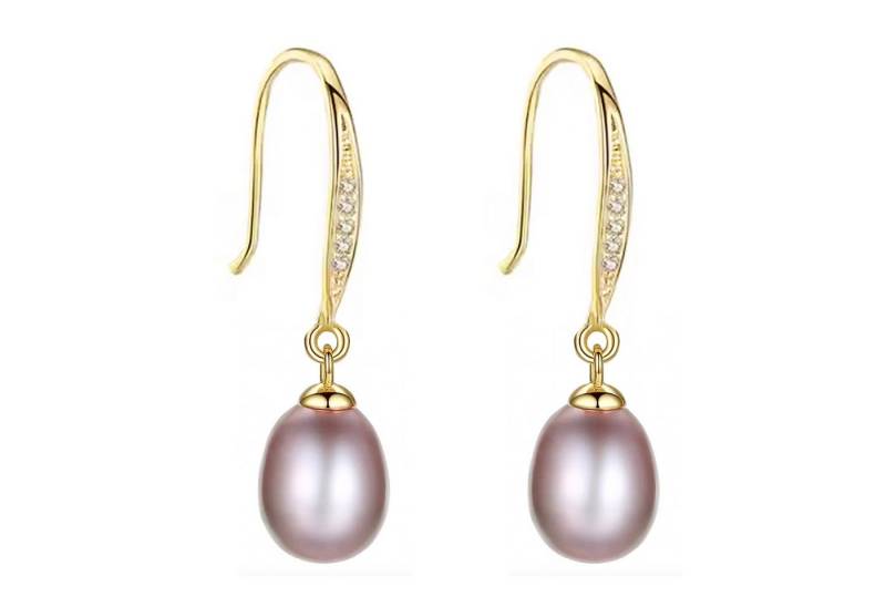 LÖB Perlenohrringe 925 Silber Ohrringe Hängend Tropfen Zuchtperlen Zirkonia lila Gold (Geschenke für Frauen Beste Freundin Mutter Mama Damen zum Geburtstag Weihnachten Weihnachtsgeschenke), Ohrhänger Perlen Anhänger Tropfenform Tropfenanhänger Perlenohrringe von LÖB