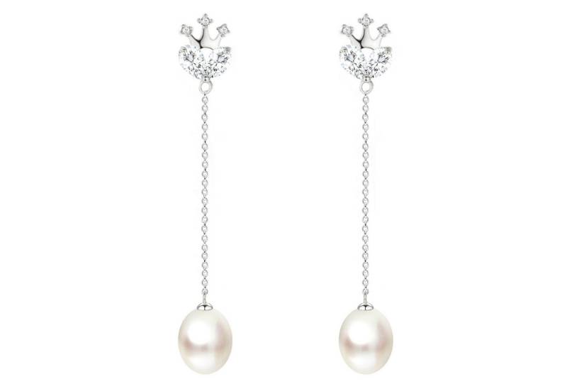 LÖB Perlenohrringe 925 Silber Ohrringe Hängend Zuchtperlen Zirkonia Krone Perlen Anhänger (Geschenke für Frauen Beste Freundin Mutter Mama Damen zum Geburtstag Weihnachten Weihnachtsgeschenke), Süßwasserperle Echte Perlenohrringe Tropfen Glitzer Stein Brautschmuck von LÖB
