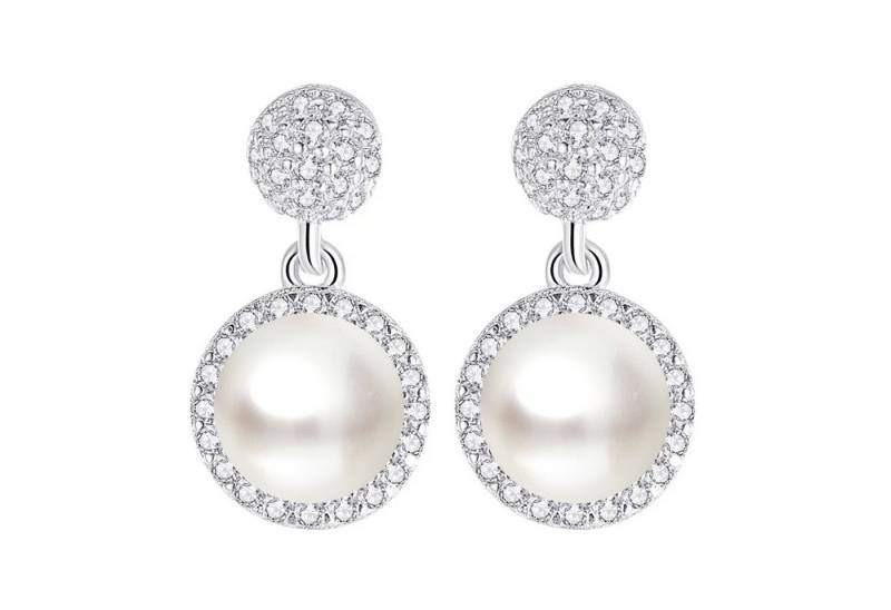 LÖB Perlenohrringe 925 Silber Perlenohrringe Ohrringe Hängend Tropfen Zuchtperlen Perle (Geschenke für Frauen Beste Freundin Mutter Mama Damen zum Geburtstag Weihnachten Weihnachtsgeschenke), Damen Ohrstecker Glitzer Strass Steine Anhänger Brautschmuck Weiß von LÖB