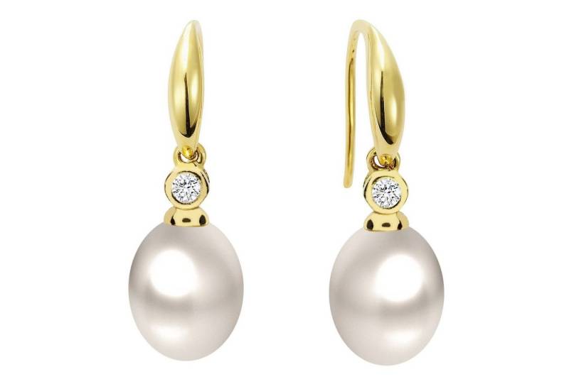 LÖB Perlenohrringe 925 Silber Zuchtperle Zirkonia Perlenohrringe Anhänger Gold vergoldet (Geschenke für Frauen Beste Freundin Mutter Mama Damen zum Geburtstag Weihnachten Weihnachtsgeschenke), Ohrringe Ohrhänger Hängend Perlen Tropfen Tropfenohrringe Brautschmuck von LÖB