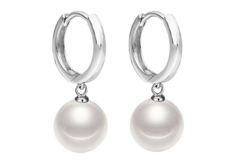LÖB Perlenohrringe Creolen Ohrringe Silber Hängend mit Tropfen Perlen Anhänger Rund Klein (Geschenke für Frauen Beste Freundin Mutter Mama Damen zum Geburtstag Ostern Muttertag Muttertagsgeschenk, Inkl. Schmuckbox), Damen Ohrhänger Perlenohrringe Perlenanhänger Kurz Perle Brautschmuck von LÖB