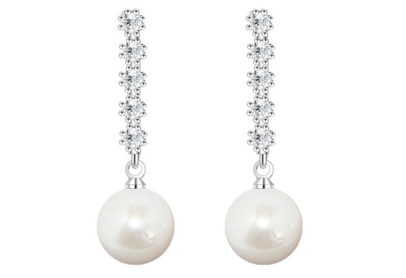 LÖB Perlenohrringe Damen Perlenohrringe Ohrringe Hängend mit Perlen Zirkonia Lang Silber (Geschenke für Frauen Beste Freundin Mutter Mama Damen zum Geburtstag Weihnachten Weihnachtsgeschenke, Inkl. Schmuckbox), Kristall Tropfen Ohrhänger Tropfenform Elegant Braut Brautschmuck Weiß von LÖB