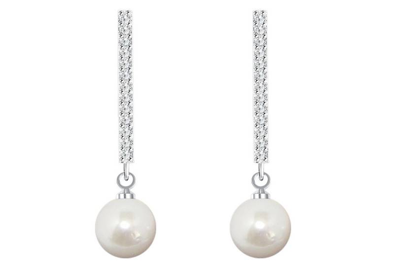 LÖB Perlenohrringe Damen Perlenohrringe Ohrringe Hängend Stab mit Perlen Zirkonia Silber (Geschenke für Frauen Beste Freundin Mutter Mama Damen zum Geburtstag Weihnachten Weihnachtsgeschenke, Inkl. Schmuckbox), Kristall Tropfen Ohrhänger Tropfenform Elegant Braut Brautschmuck Weiß von LÖB