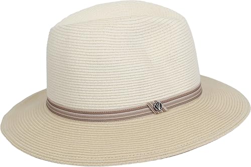 LOEVENICH Damen Fedora aus Papier mit andersfarbiger Krempe in One Size - Sommerlich erfrischend Soft Wheat von LOEVENICH