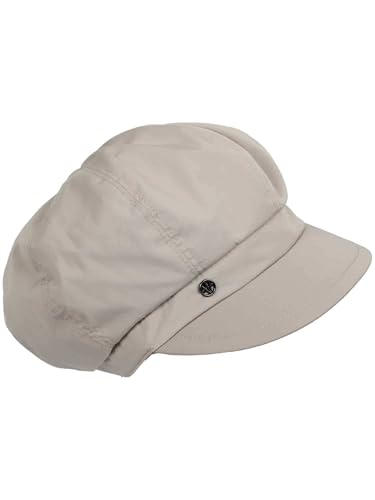 LOEVENICH elastische Damen Regenkappe mit Schirm aus Polyester - wasserabweisende Baker-Boy Cap Sand von LOEVENICH