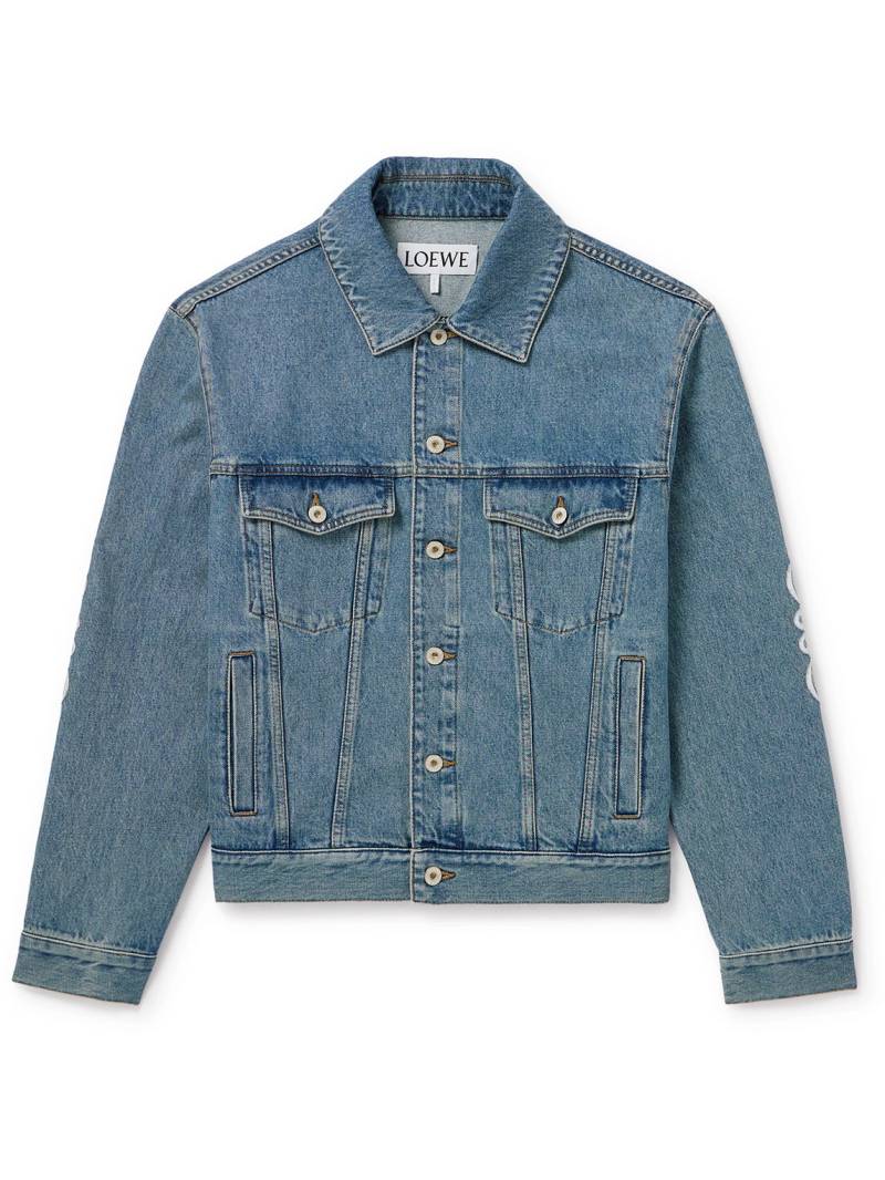 LOEWE - Anagram Leather-Trimmed Cutout Denim Trucker Jacket - Men - Blue - IT 46 von LOEWE