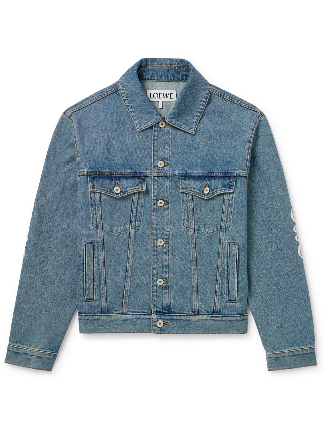 LOEWE - Anagram Leather-Trimmed Cutout Denim Trucker Jacket - Men - Blue - IT 52 von LOEWE