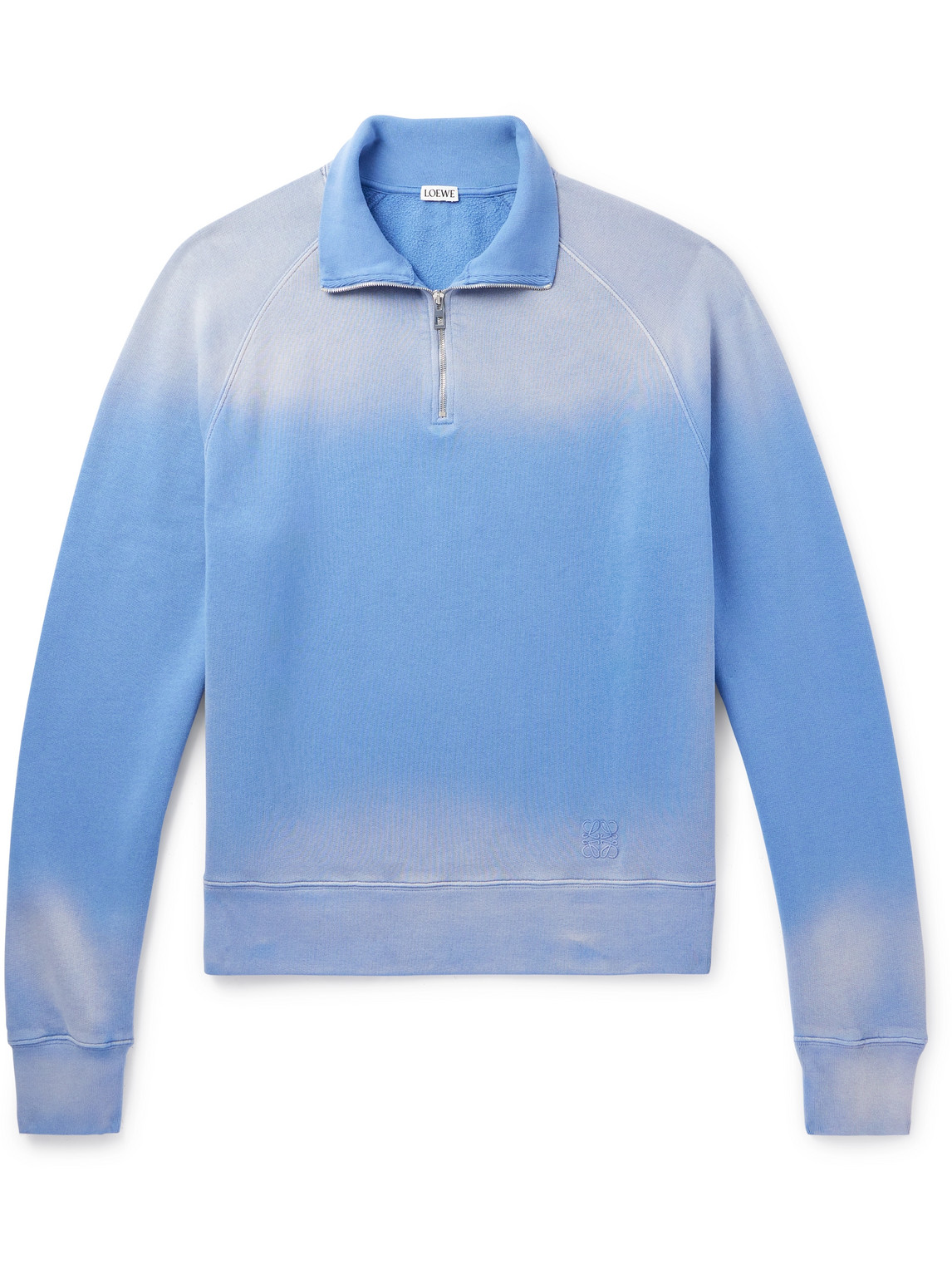 LOEWE - Anagram Logo-Embroidered Tie-Dyed Cotton-Jersey Half-Zip Sweatshirt - Men - Blue - M von LOEWE