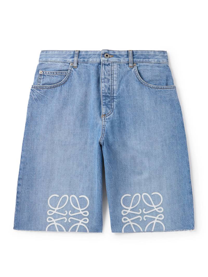 LOEWE - Anagram Straight-Leg Logo-Appliquéd Frayed Denim Shorts - Men - Blue - IT 50 von LOEWE