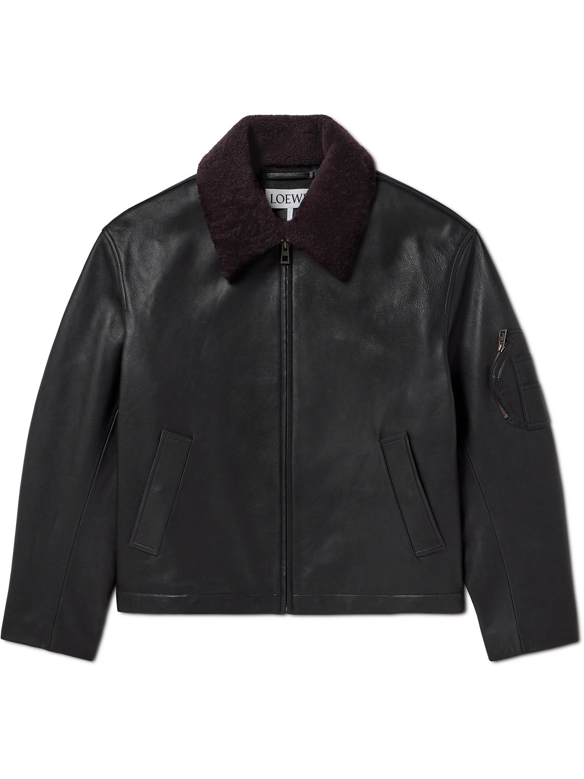 LOEWE - Appliquéd Shearling-Trimmed Leather Jacket - Men - Black - IT 54 von LOEWE