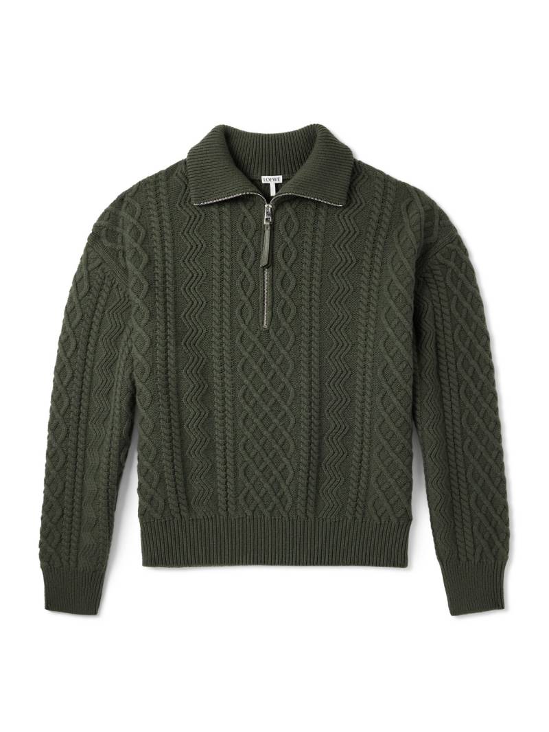 LOEWE - Cable-Knit Wool Half-Zip Rollneck Sweater - Men - Green - M von LOEWE