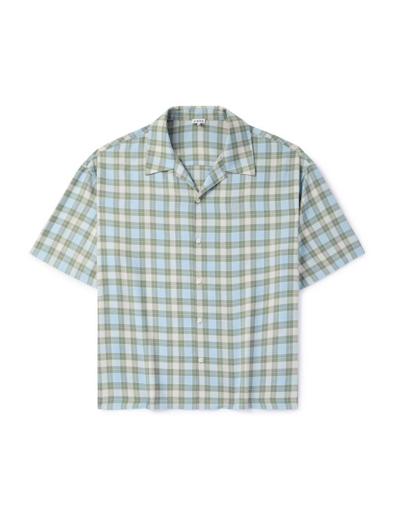 LOEWE - Camp-Collar Logo-Embroidered Checked Twill Shirt - Men - Blue - EU 41 von LOEWE