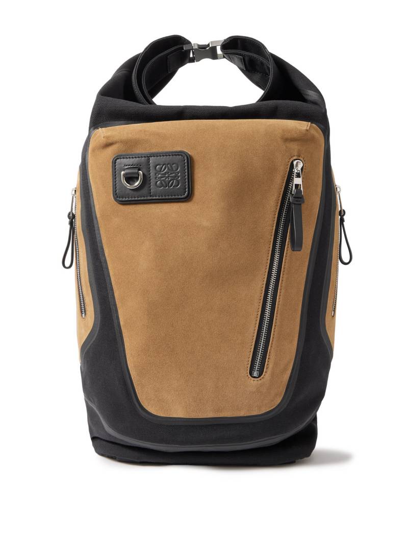 LOEWE - Flex Logo-Embossed Suede and Canvas Backpack - Men - Brown von LOEWE