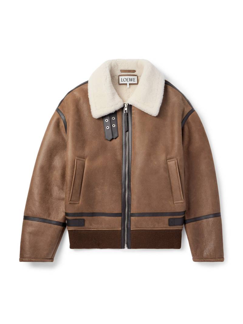 LOEWE - Leather-Trimmed Shearling Jacket - Men - Brown - IT 52 von LOEWE