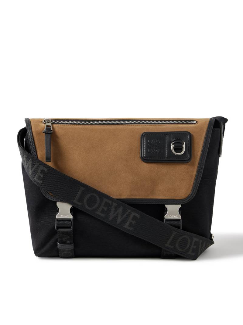 LOEWE - Leather-Trimmed Suede and Canvas Messenger Bag - Men - Black von LOEWE