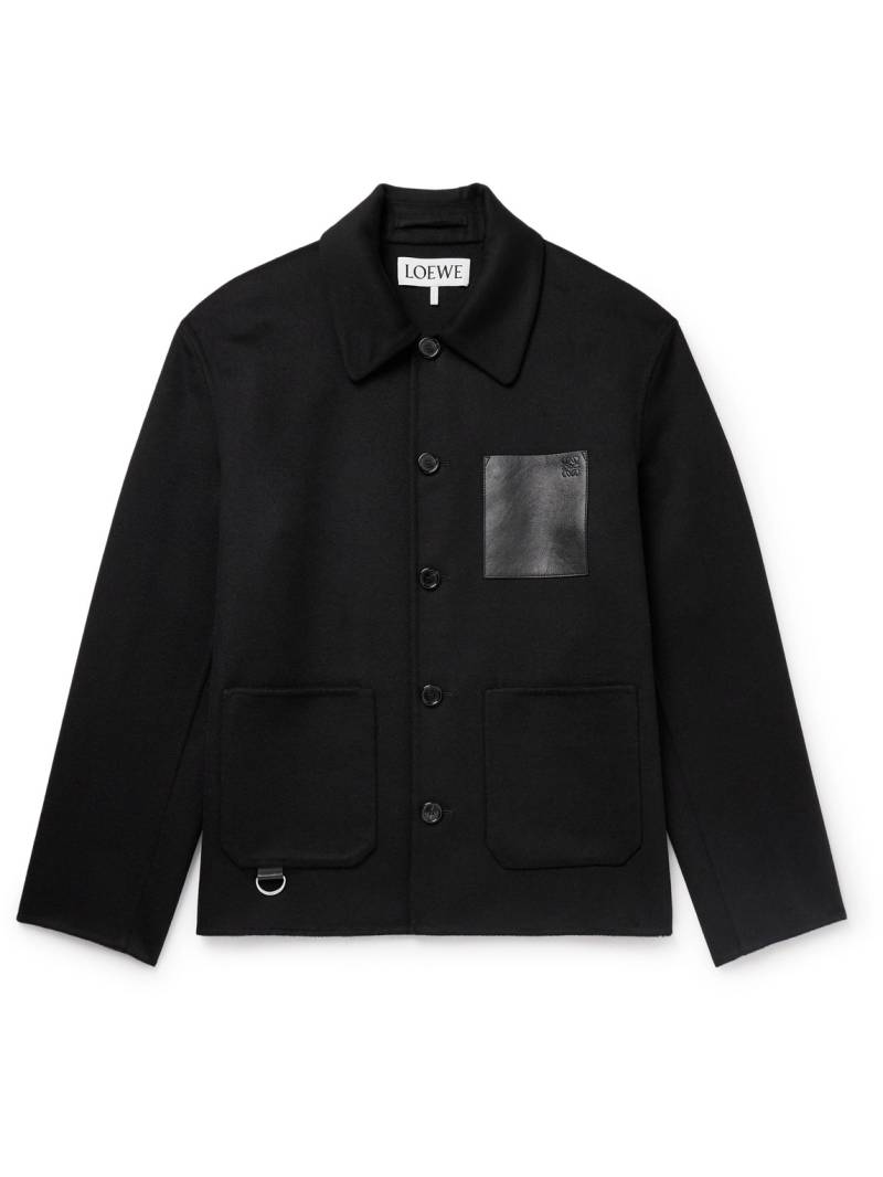 LOEWE - Leather-Trimmed Wool and Cashmere-Blend Overshirt - Men - Black - IT 54 von LOEWE