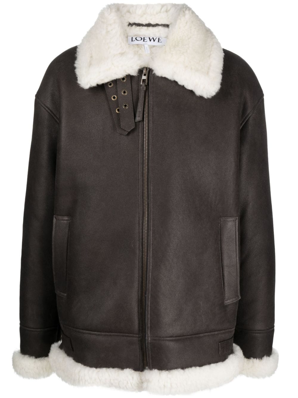 LOEWE Lederjacke mit Shearling-Kragen - Braun von LOEWE