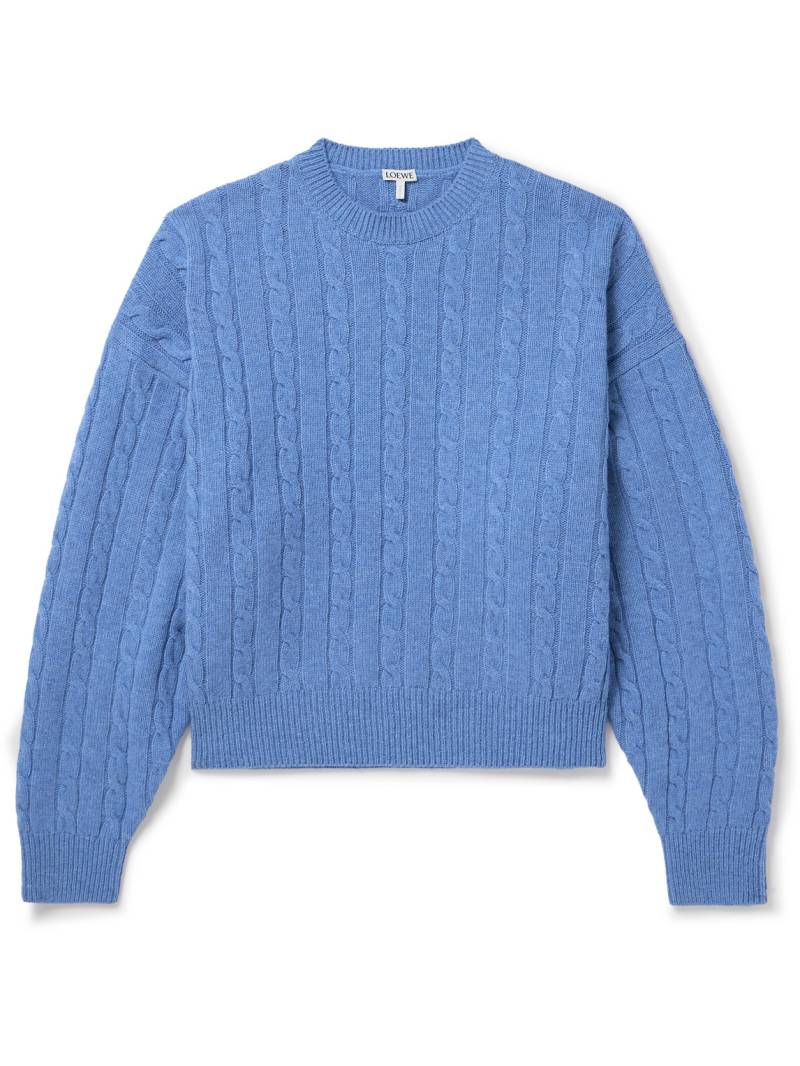 LOEWE - Logo-Appliquéd Cable-Knit Wool-Blend Sweater - Men - Blue - XXL von LOEWE