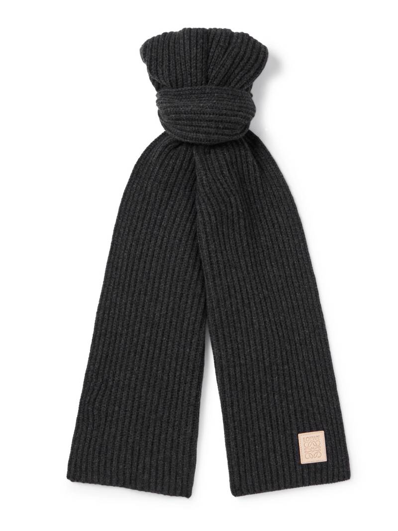 LOEWE - Logo-Appliquéd Ribbed Cashmere Scarf - Men - Black von LOEWE