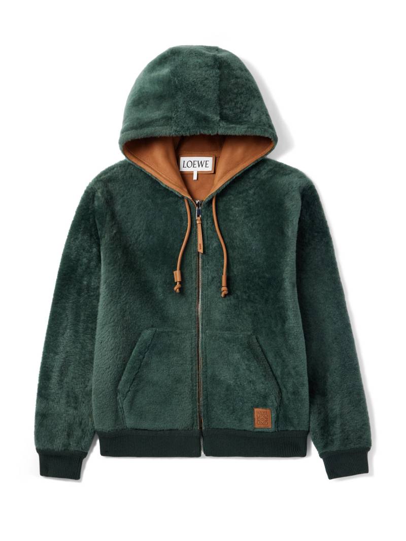 LOEWE - Logo-Appliquéd Shearling Hooded Bomber Jacket - Men - Green - IT 50 von LOEWE